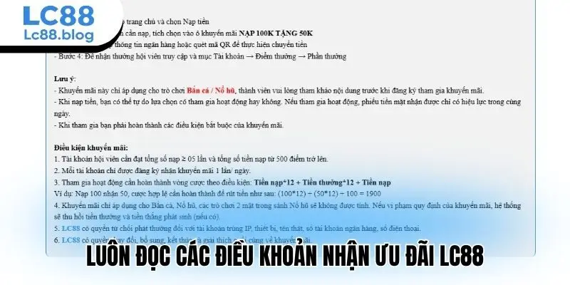 Luôn đọc các điều khoản nhận ưu đãi Lc88